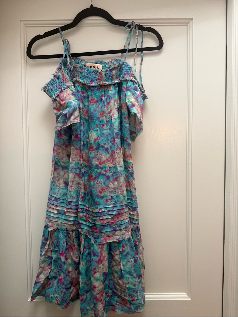 Pepin Turquoise Pink White Tie-Dye Smocked Top